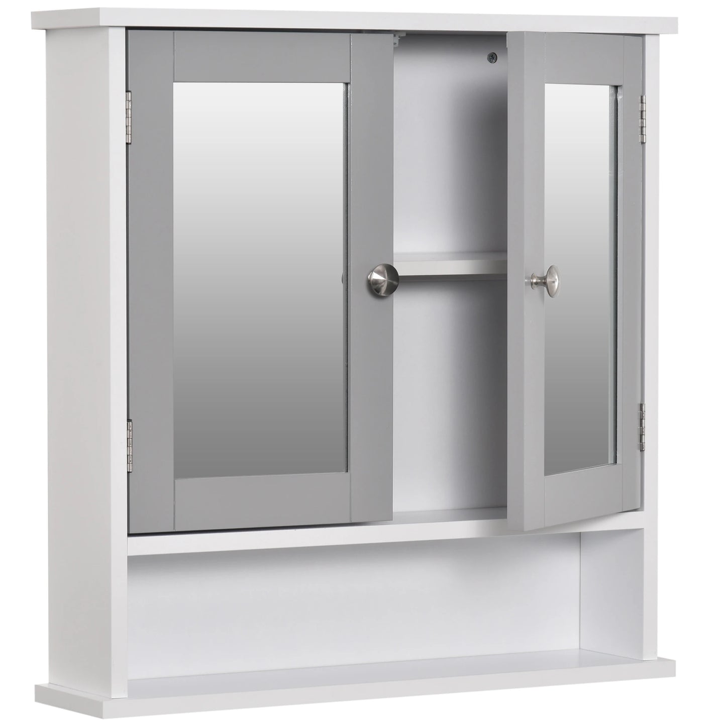 Wall-Mounted Medicine Cabinet, Double Doors, Open Shelf, Adjustable, White and Grey Mirror Medicine Cabinets at Gallery Canada