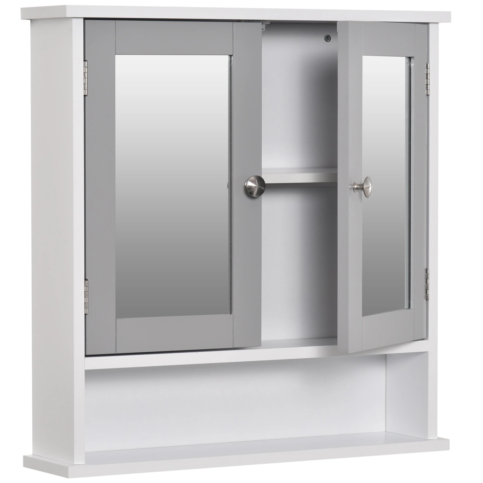 Wall-Mounted Medicine Cabinet, Double Doors, Open Shelf, Adjustable, White and Grey Mirror Medicine Cabinets at Gallery Canada