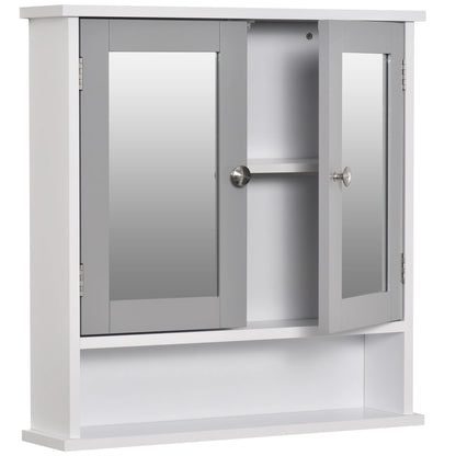 Wall-Mounted Medicine Cabinet, Double Doors, Open Shelf, Adjustable, White and Grey Mirror Medicine Cabinets at Gallery Canada