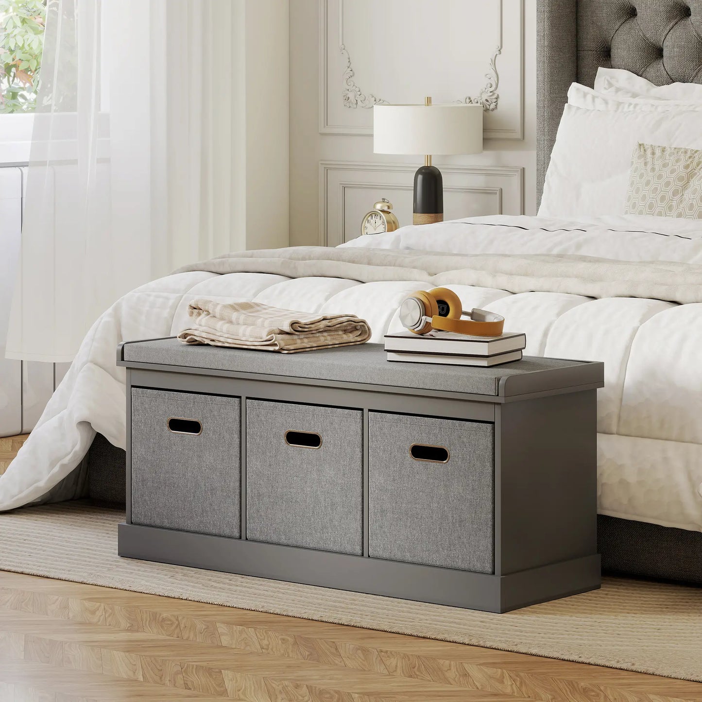 Shoe Storage Bench with Seat, 3 Fabric Drawers, Grey Shoe Storage Cabinets & Racks at Gallery Canada