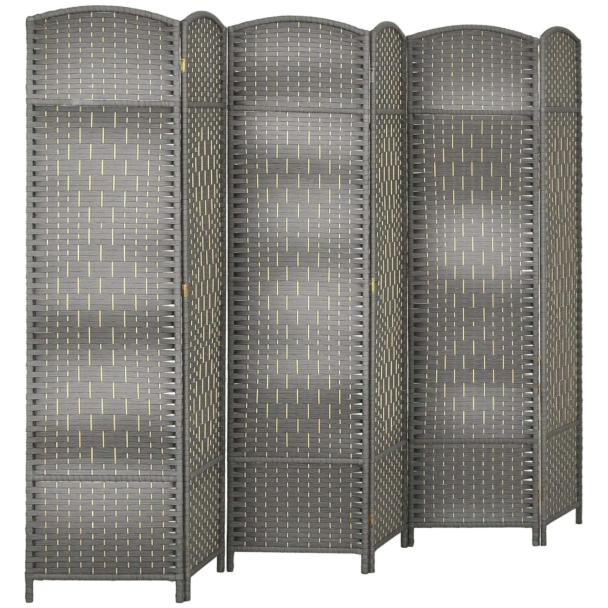 6 Ft Folding Room Divider, 6 Panel Privacy Screen, Hand-Woven, Mixed, Grey Room Dividers at Gallery Canada