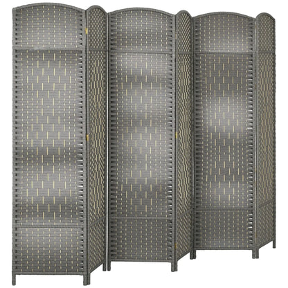 6 Ft Folding Room Divider, 6 Panel Privacy Screen, Hand-Woven, Mixed, Grey Room Dividers at Gallery Canada
