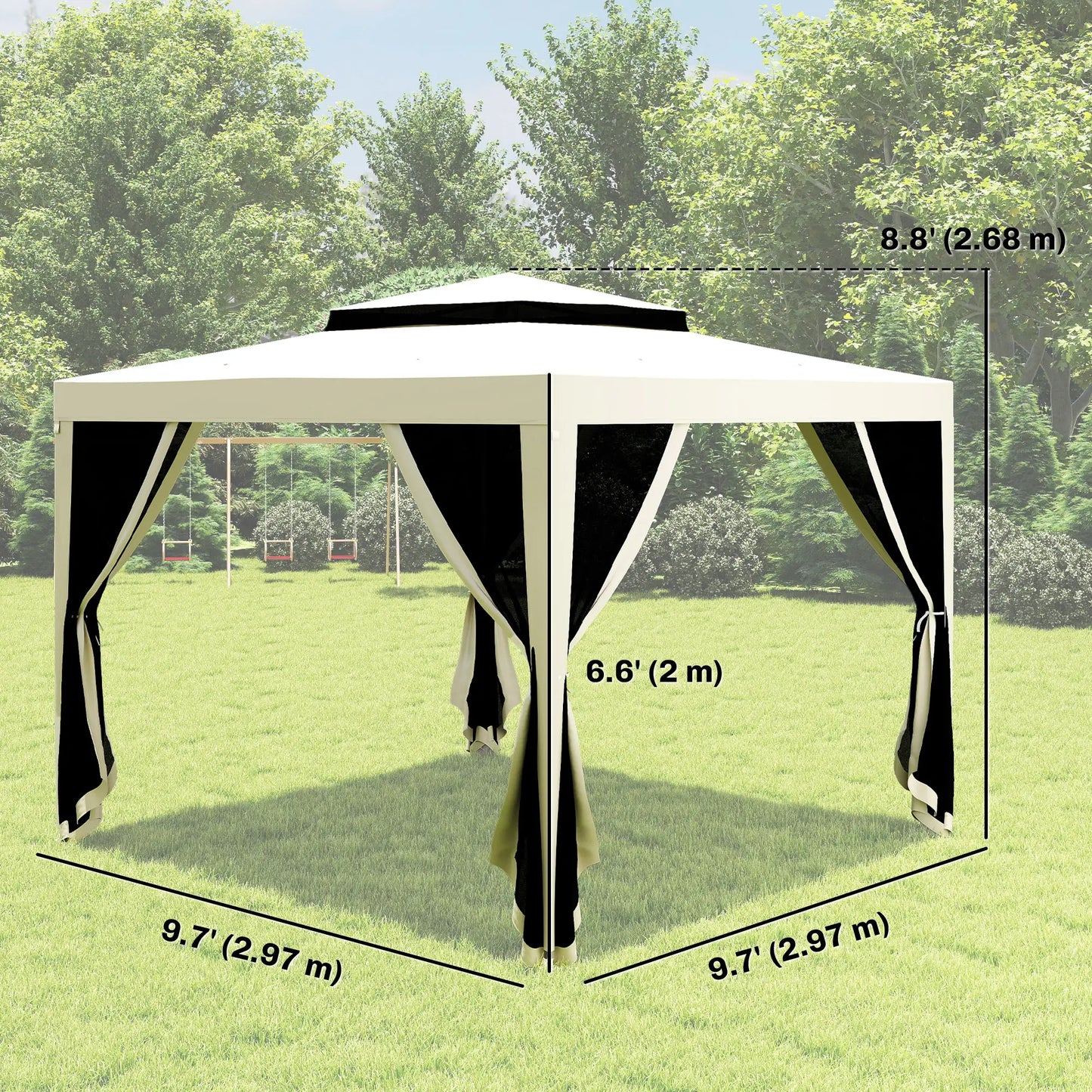 10' x 10' Outdoor Canopy Tent, Mesh Netting, Double Tier Roof, Cream White Gazebos at Gallery Canada
