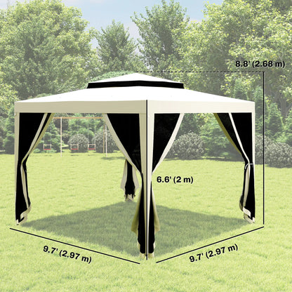 10' x 10' Outdoor Canopy Tent, Mesh Netting, Double Tier Roof, Cream White Gazebos at Gallery Canada