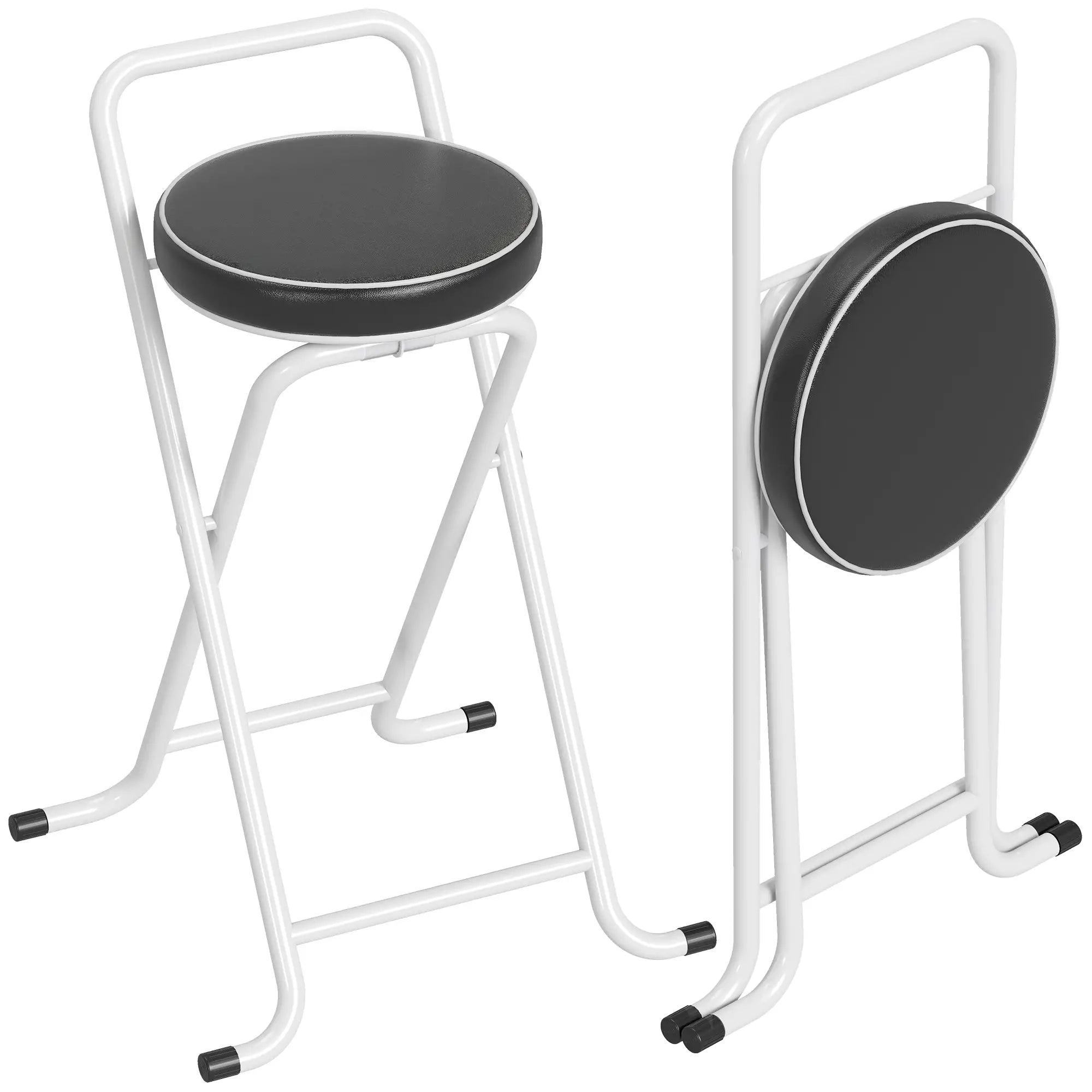Foldable Bar Stools Set Of 2, PU Cushioned Seat, Footrest, Black Bar Stools at Gallery Canada