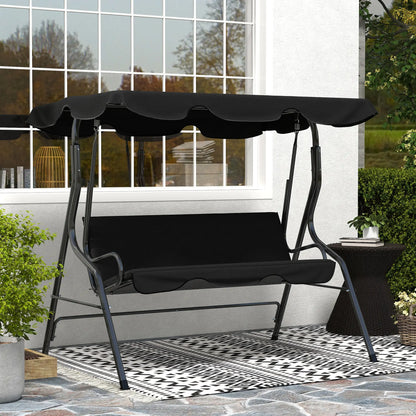 Outdoor Porch Swing, Adjustable Canopy, 3-Seater Patio Chair With Cushion, Black Porch Swings with Canopy at Gallery Canada