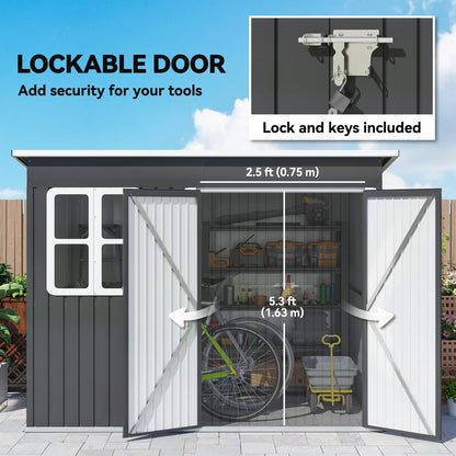 8.5' x 6' Galvanised Steel Outdoor Storage Shed, Lockable Doors, Dark Grey Sheds at Gallery Canada