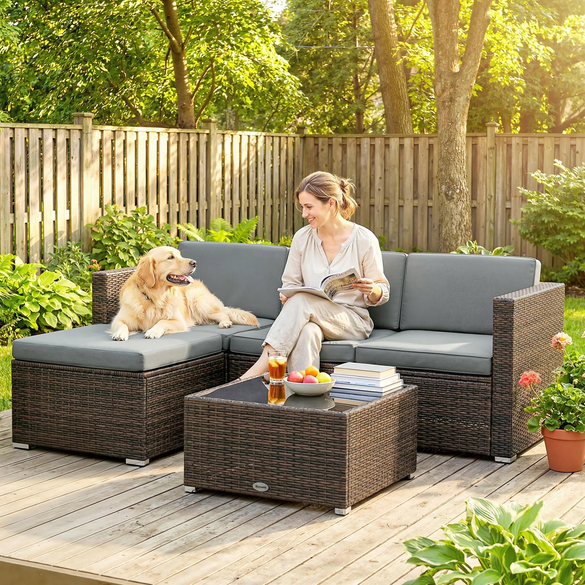 3-Piece Patio Furniture Set With Cushions, Outdoor Rattan Sofa With Glass Table Patio Furniture Sets at Gallery Canada
