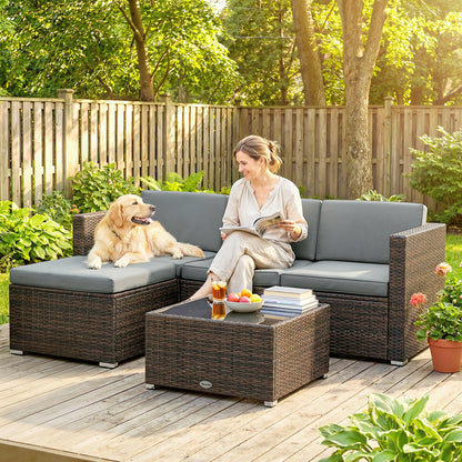 3-Piece Patio Furniture Set With Cushions, Outdoor Rattan Sofa With Glass Table Patio Furniture Sets at Gallery Canada
