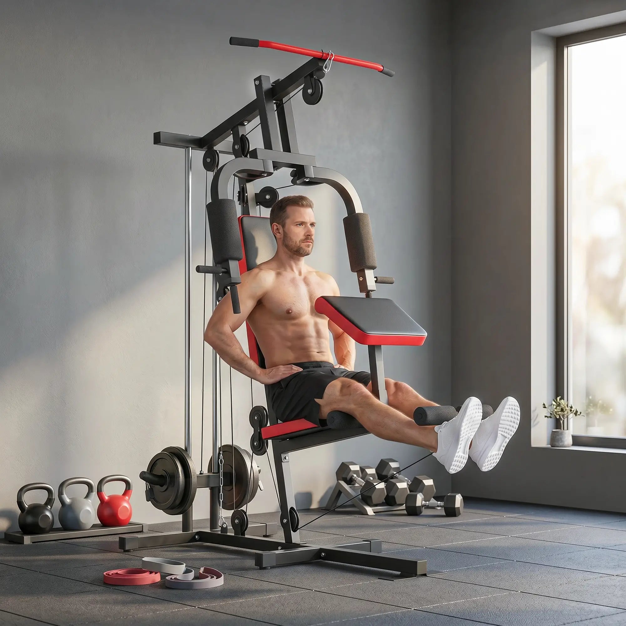 Home Gym Equipment, Multifunctional Weight Machine with Pulley System for Full Body Strength Training, Black Power Towers at Gallery Canada