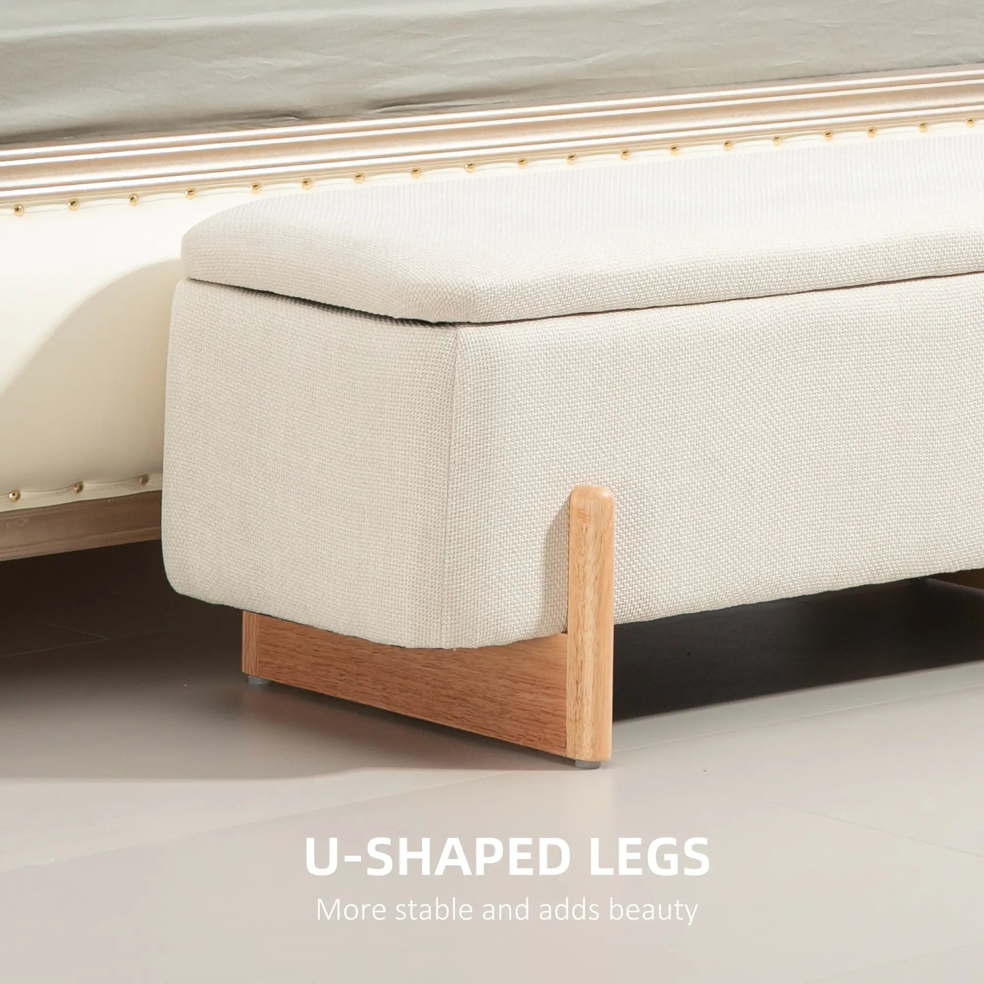 Linen-Look Storage Ottoman Bench, Cream White, Cream White Storage Ottomans & Benches at Gallery Canada