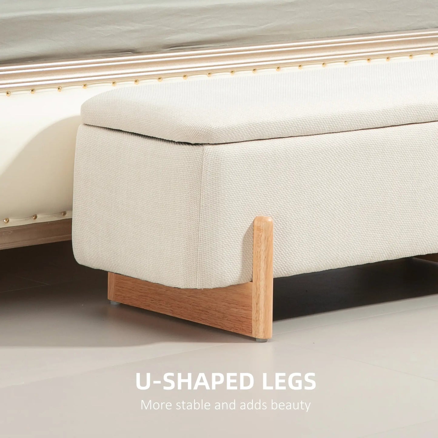 Linen-Look Storage Ottoman Bench, Cream White, Cream White Storage Ottomans & Benches at Gallery Canada