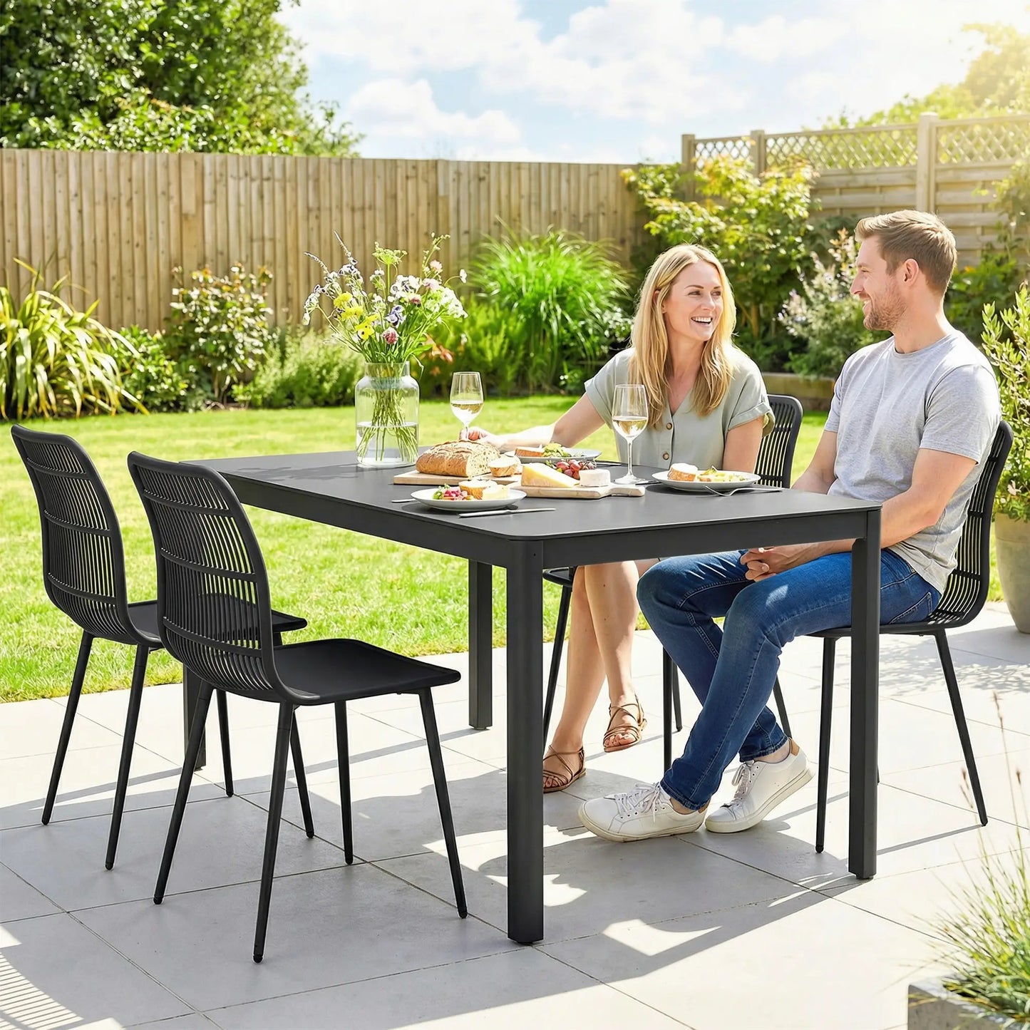 Outdoor Dining Chairs Set of 4, Slotted Backrest, Black Patio Chairs at Gallery Canada