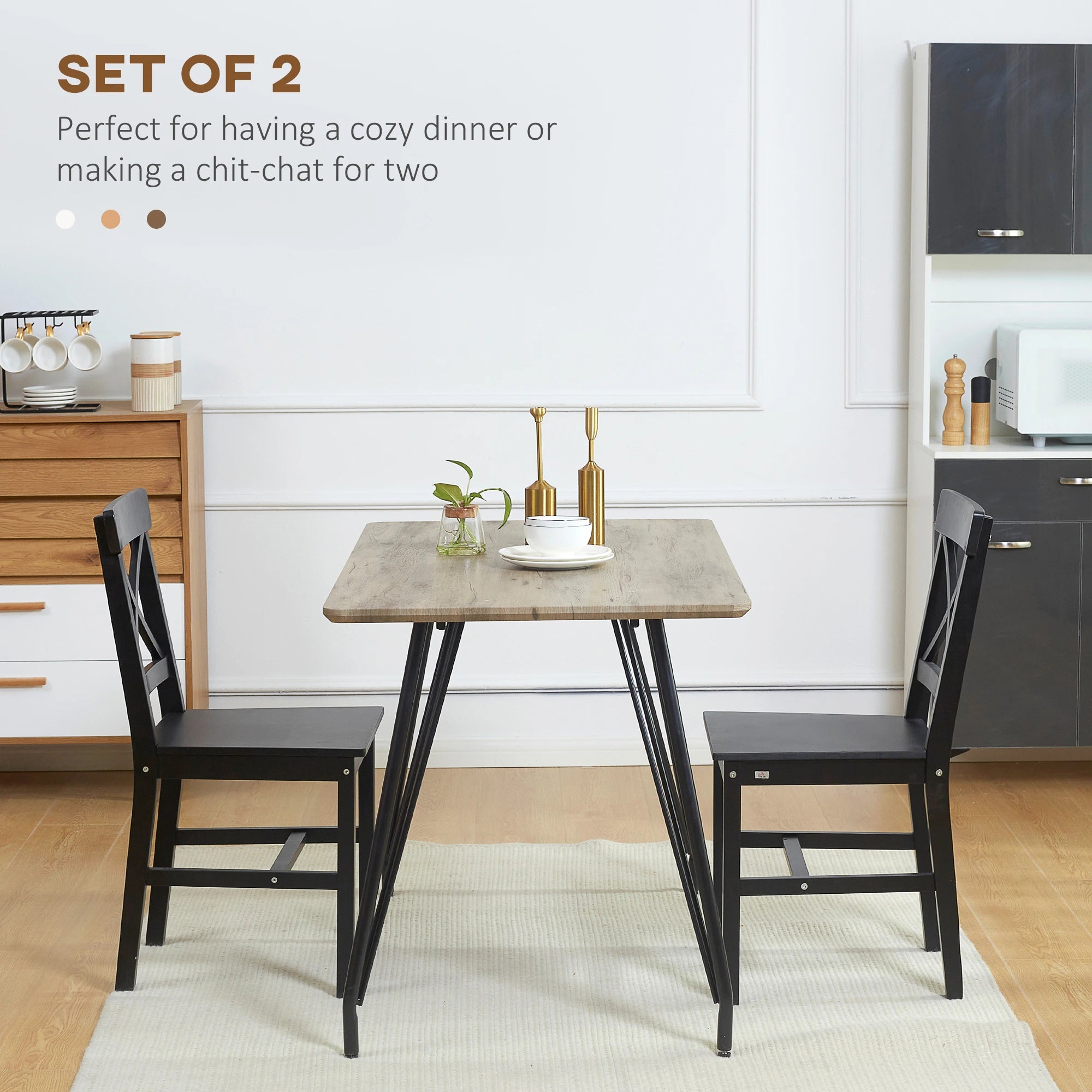 Farmhouse Wooden Dining Chairs, Set of 2, Cross Back, Black Bar Stools at Gallery Canada