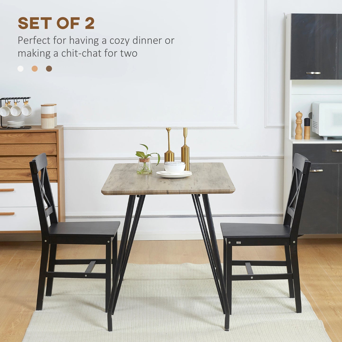 Farmhouse Wooden Dining Chairs, Set of 2, Cross Back, Black Bar Stools at Gallery Canada