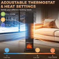 Chauffage électrique céramique 1500W, effet flamme, thermostat, oscillation, minuterie