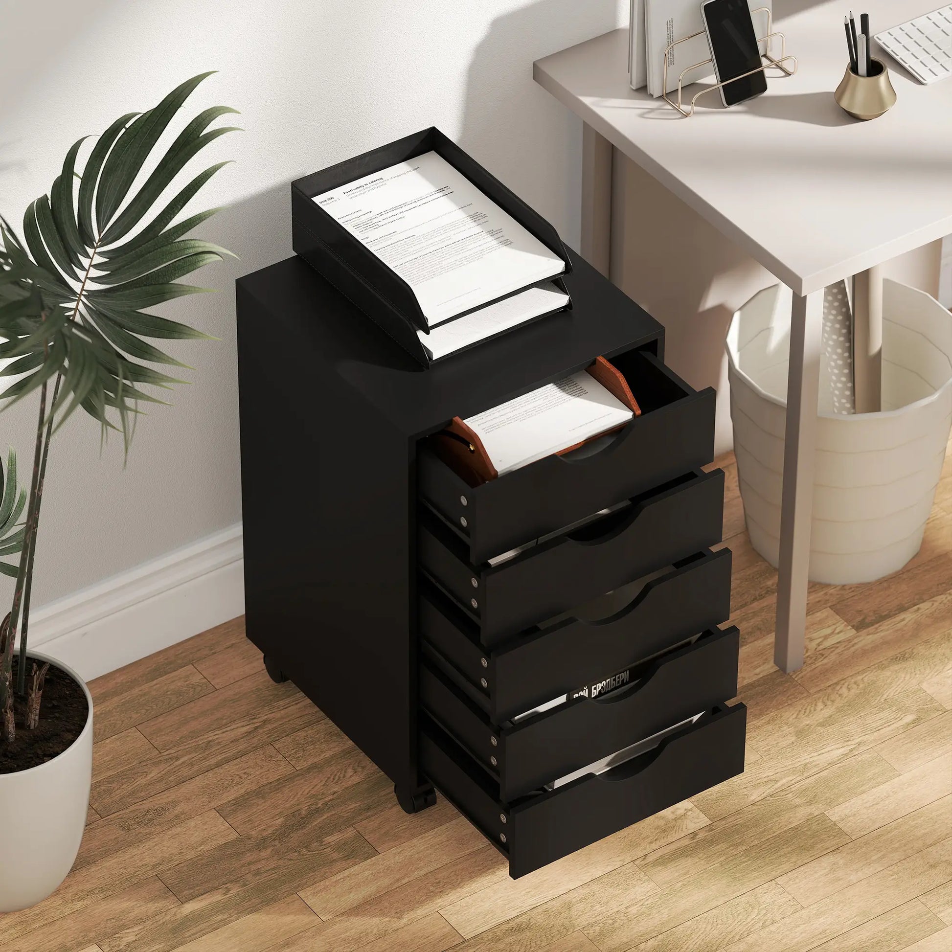 5 Drawer File Cabinet on Wheels, 15.7" x 15.7" x 26.4", Black Office Cabinets & Cupboards at Gallery Canada