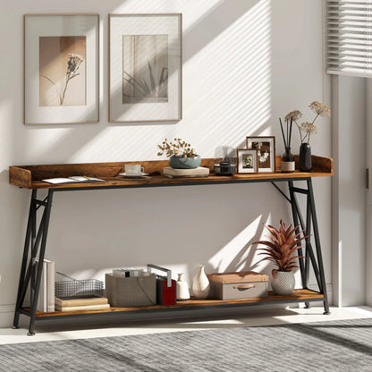 71 Inch Extra Long Console Table with Storage Shelf, Rustic Brown Console Tables at Gallery Canada
