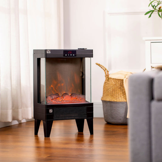 Electric Fireplace Heater, Freestanding 750W/1500W Fireplace, w/ LED Screen, Remote included Quiet Heater Ideal for 269 sq.ft Indoor Use, Black - Gallery Canada