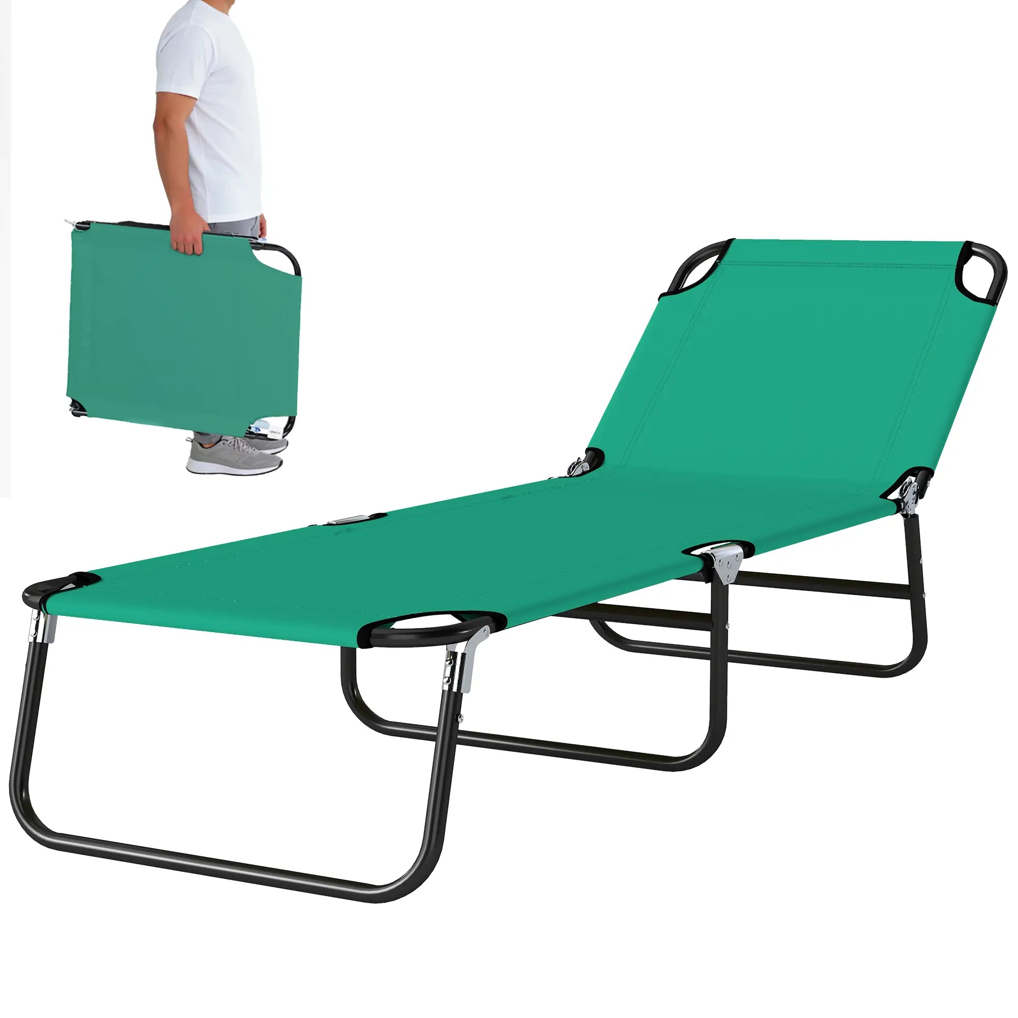 Outdoor Folding Lounge Chair, Reclining Back, Breathable Mesh, Green Lounger Chairs at Gallery Canada