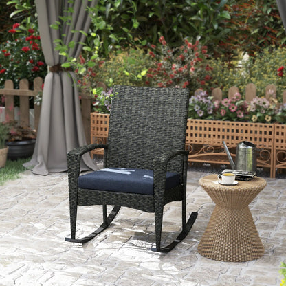 Outdoor Rocking Chair, Patio Wicker Chair, Removable Cushion, Navy Blue Outdoor Rocking Chairs at Gallery Canada