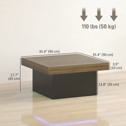 Square Coffee Table with LED Lights, 35-inch, Walnut Coffee Tables at Gallery Canada