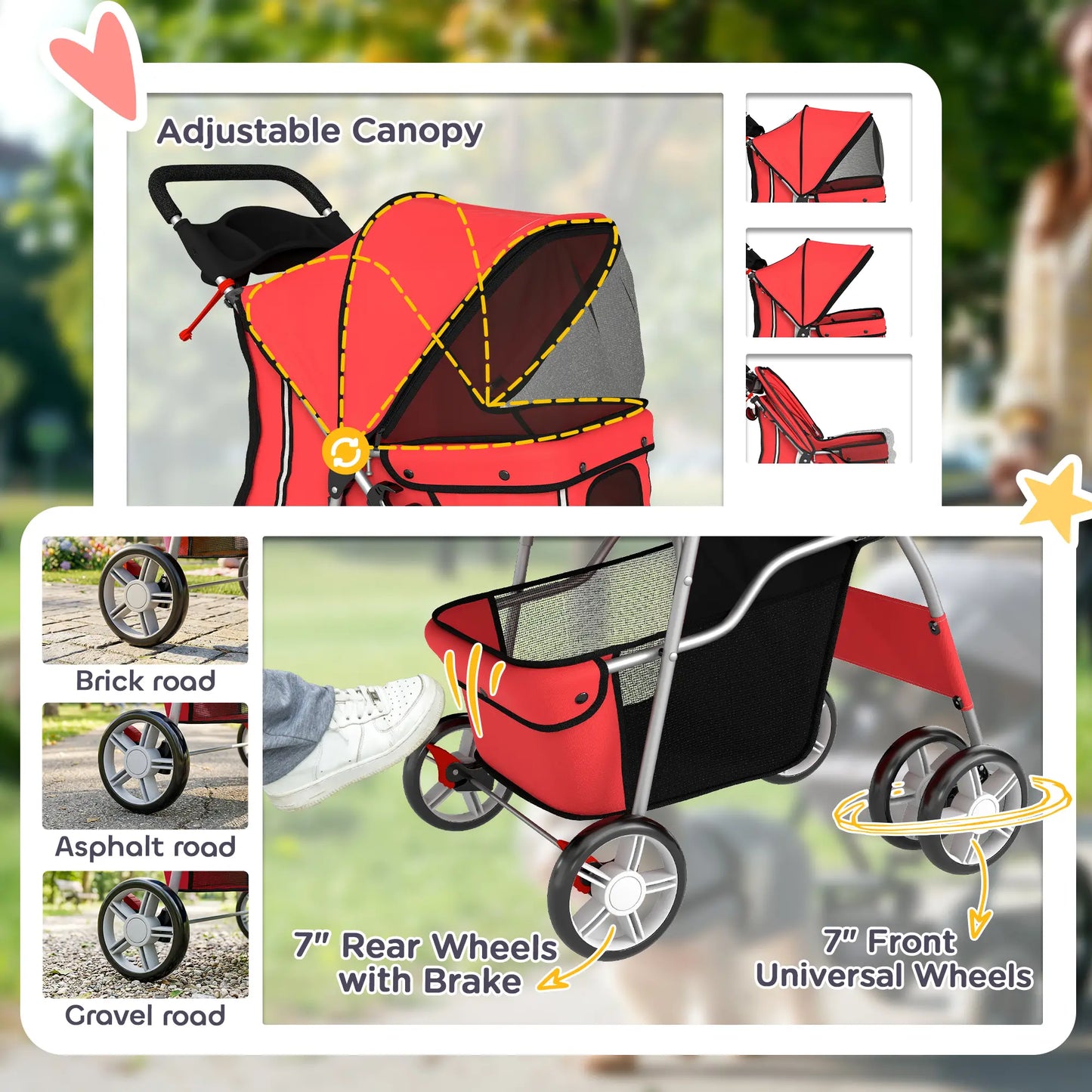 Foldable Pet Stroller, 360° Swivel Wheels, Reflective Strips, Red Dog Bike Trailers & Strollers at Gallery Canada