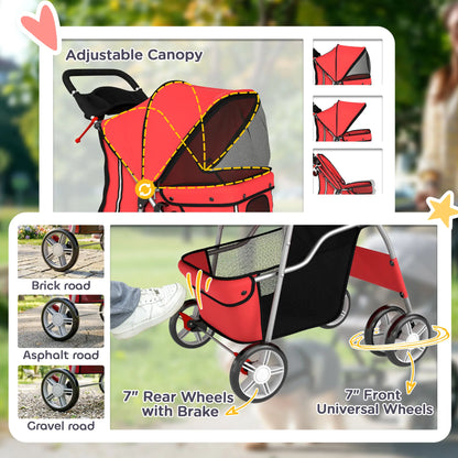 Foldable Pet Stroller, 360° Swivel Wheels, Reflective Strips, Red Dog Bike Trailers & Strollers at Gallery Canada