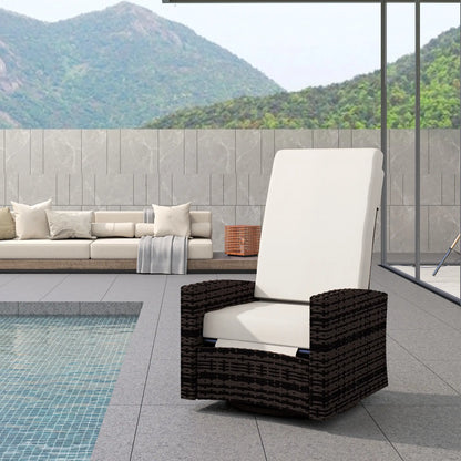 Outdoor Rattan Wicker Lounge Chair with Footrest, Soft Cushion, Khaki Patio Chairs at Gallery Canada