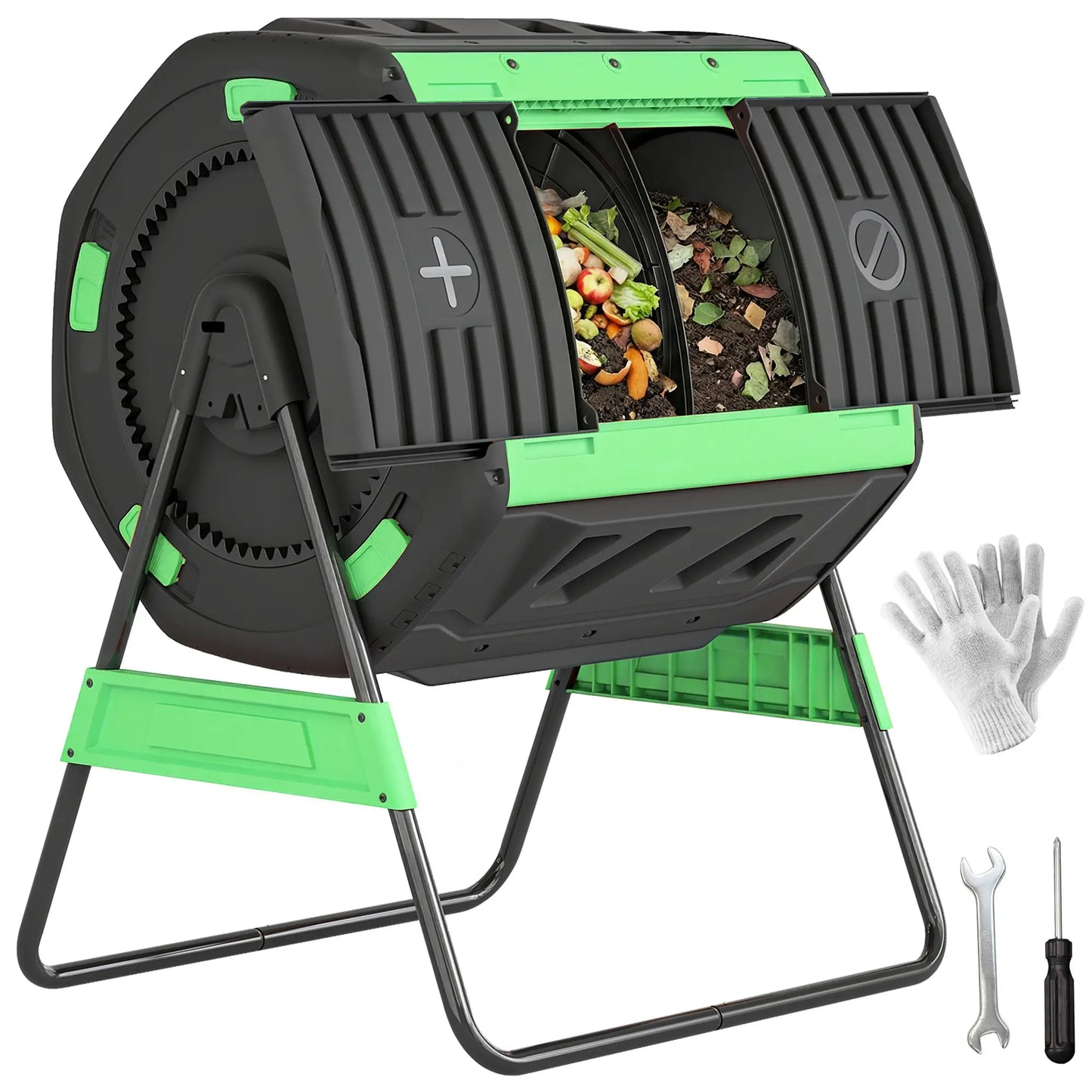 53 Gal Dual Chamber Tumbling Composter, Adjustable Vents, BPA Free, Green Garden Accessories at Gallery Canada