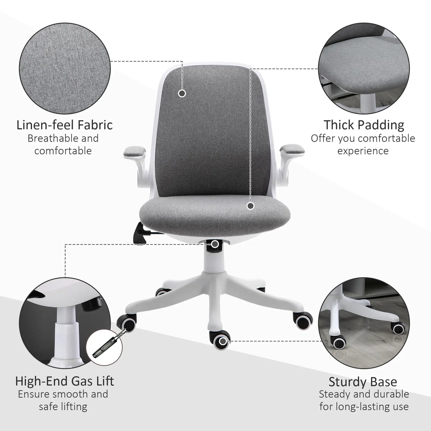 360° Swivel Office Chair, Adjustable Height, Flip-Up Arms, Grey Task Chairs at Gallery Canada