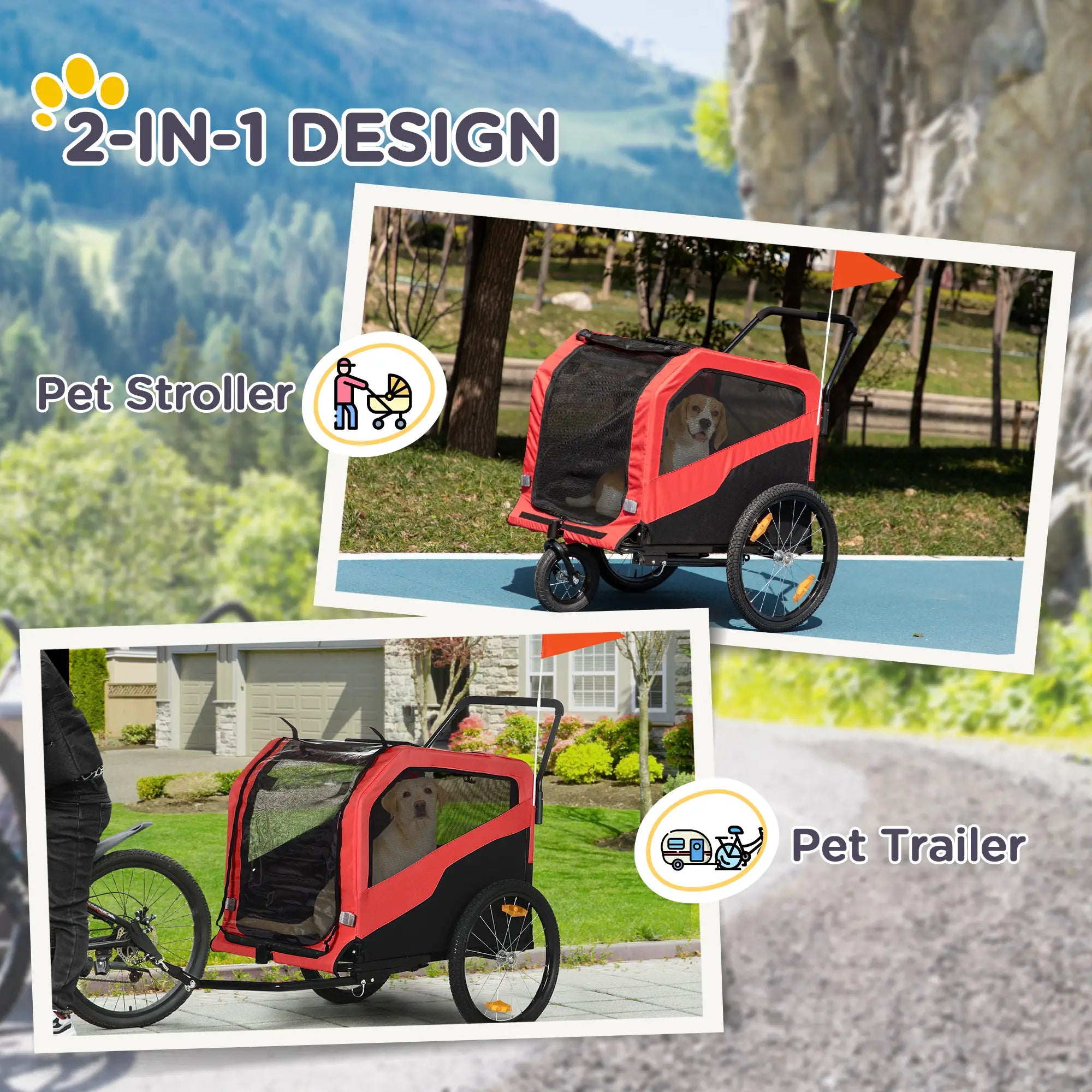 2-in-1 Dog Bike Trailer, Large, Red Dog Bike Trailers & Strollers at Gallery Canada