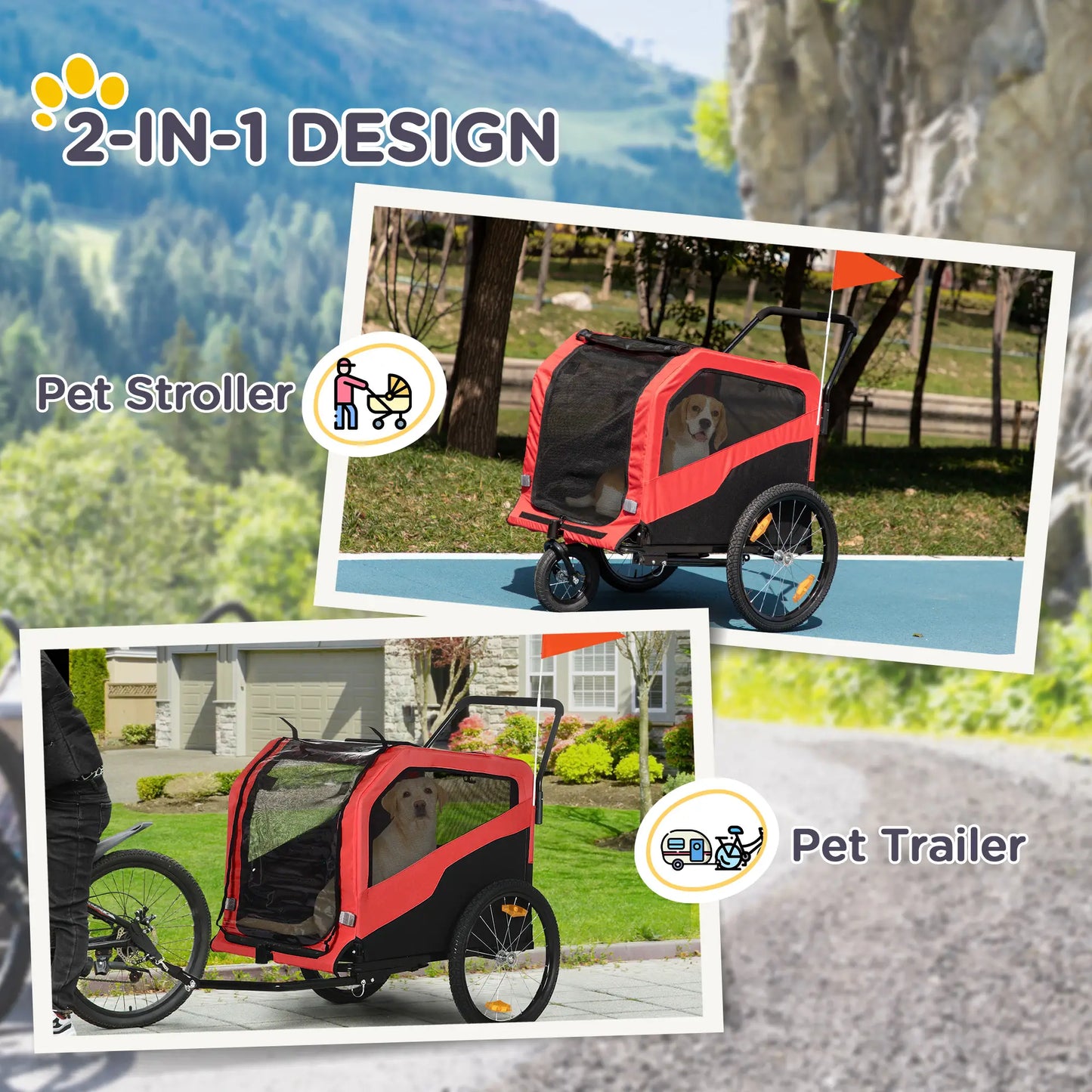 2-in-1 Dog Bike Trailer, Large, Red Dog Bike Trailers & Strollers at Gallery Canada