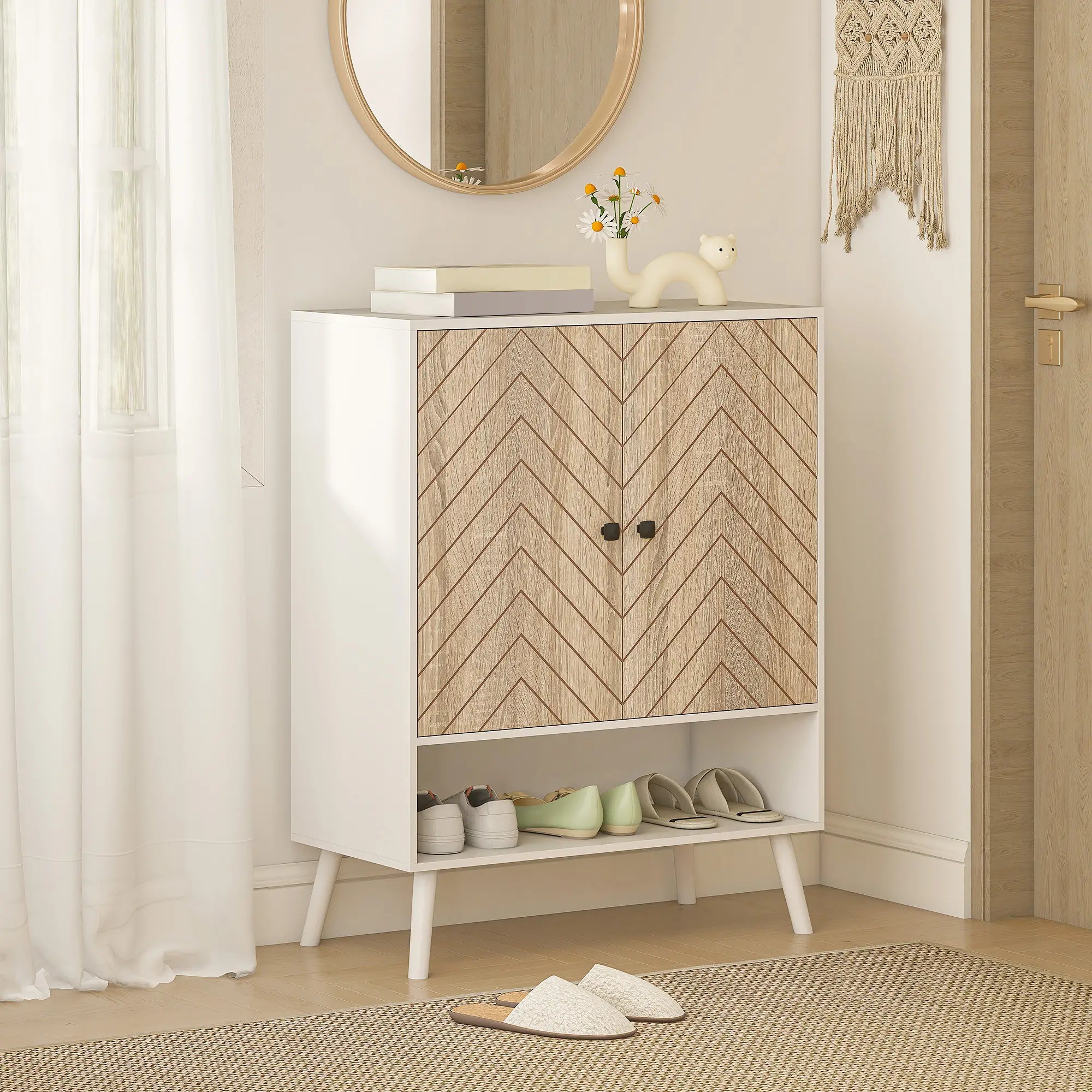 5-Tier Shoe Storage Cabinet With Doors, Adjustable Shelves, 15 Pairs, Natural Tone Shoe Storage Cabinets & Racks at Gallery Canada