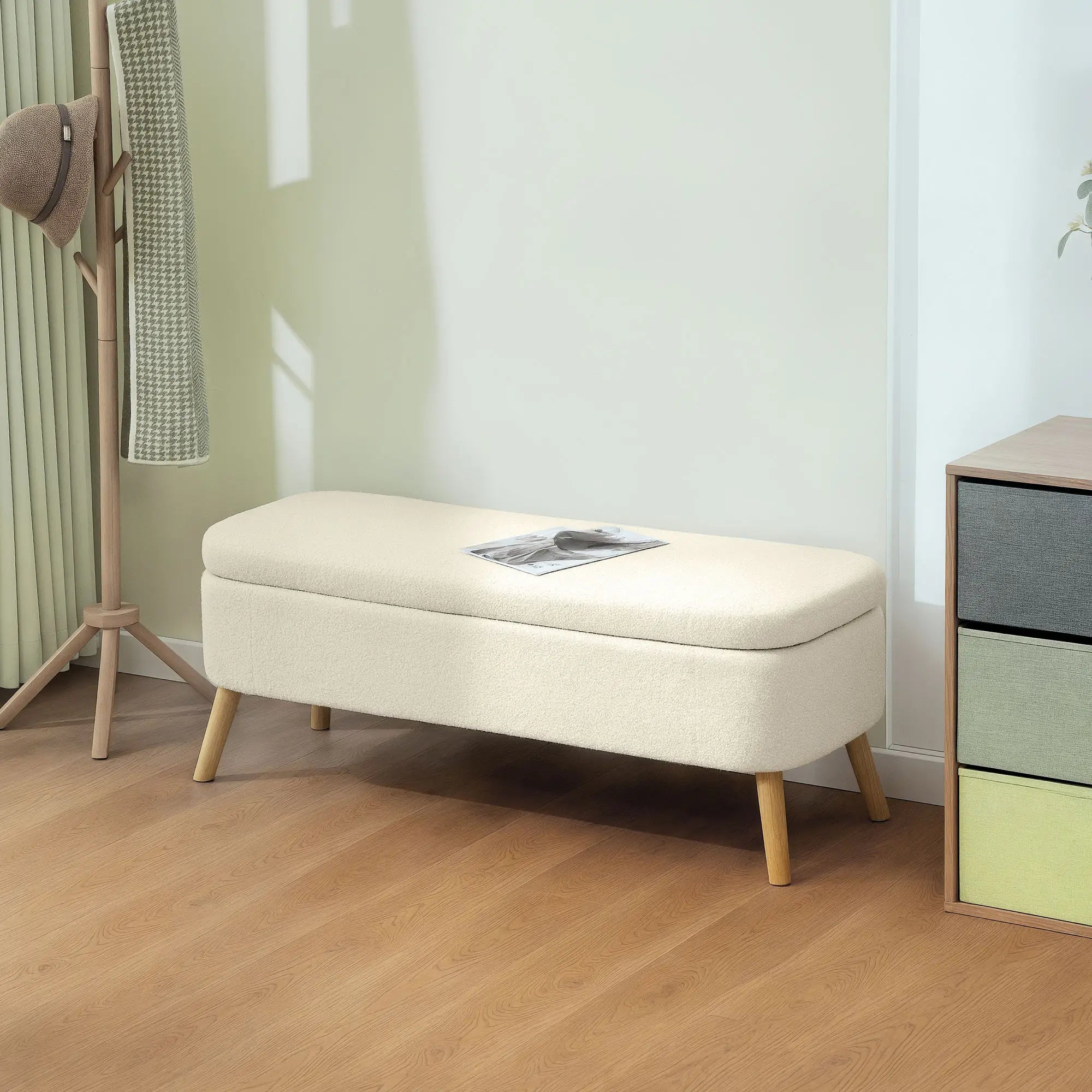 47 Inches Storage Ottoman Bench, Upholstered Teddy Fleece, Beige Storage Ottomans & Benches at Gallery Canada