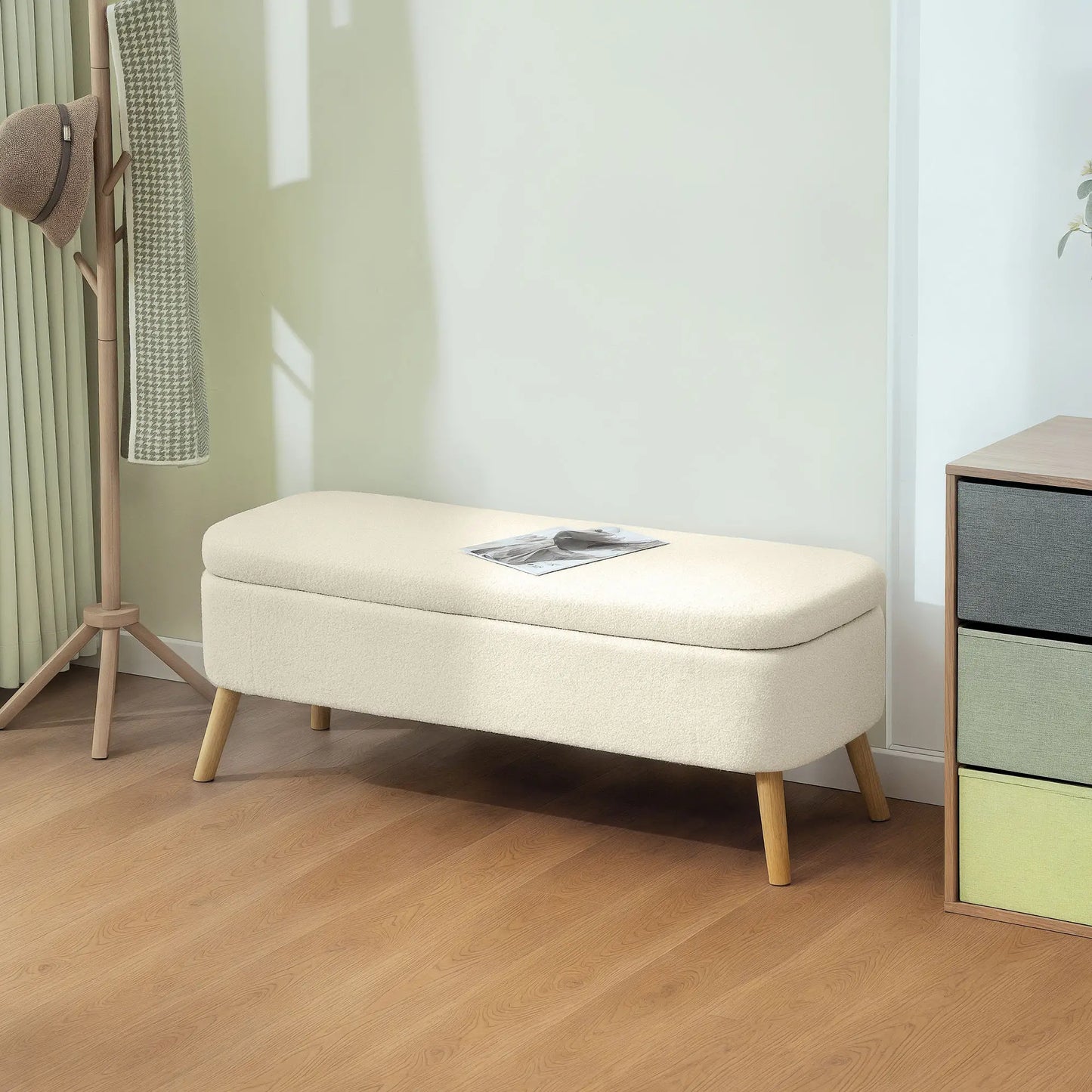 47 Inches Storage Ottoman Bench, Upholstered Teddy Fleece, Beige Storage Ottomans & Benches at Gallery Canada