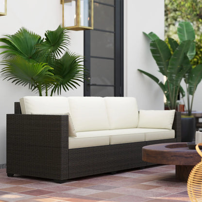 3-Seater Outdoor Sofa, PE Rattan Patio Couch, Cream White Patio Furniture Sets at Gallery Canada