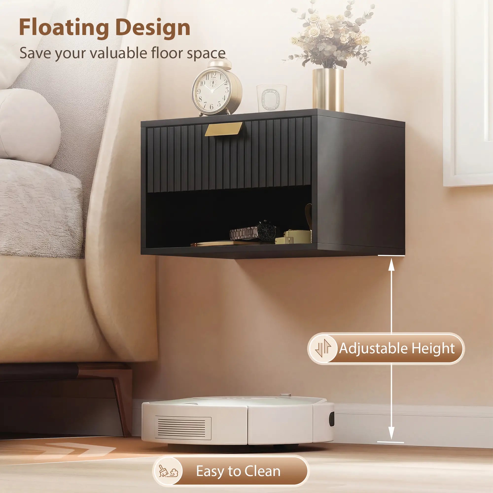 Wall Mounted Bedside Tables, Floating Nightstands, Black Bedside Tables at Gallery Canada