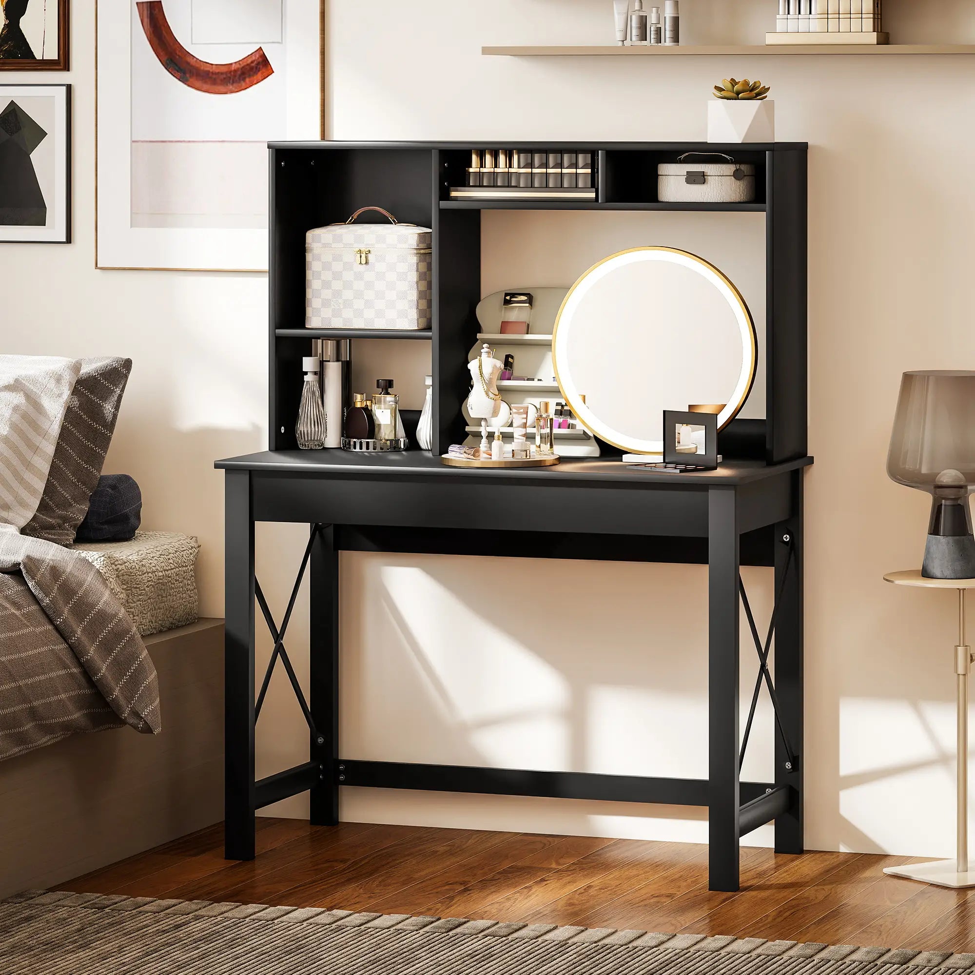 Computer Desk with Hutch, Home Office Table with Storage Shelves, Black Computer Desks at Gallery Canada