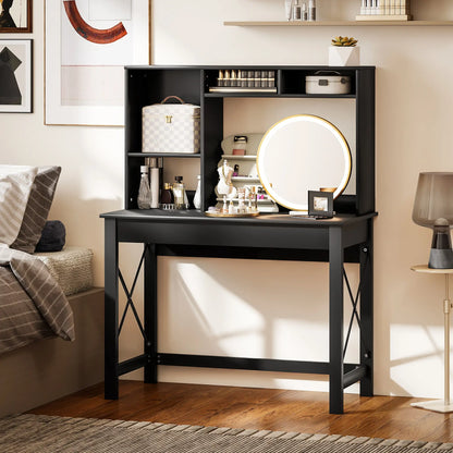 Computer Desk with Hutch, Home Office Table with Storage Shelves, Black Computer Desks at Gallery Canada