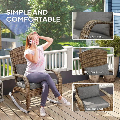 Outdoor Wicker Rocking Chair, High Back, Seat Cushion, Pillow, Grey/Yellow Outdoor Rocking Chairs at Gallery Canada