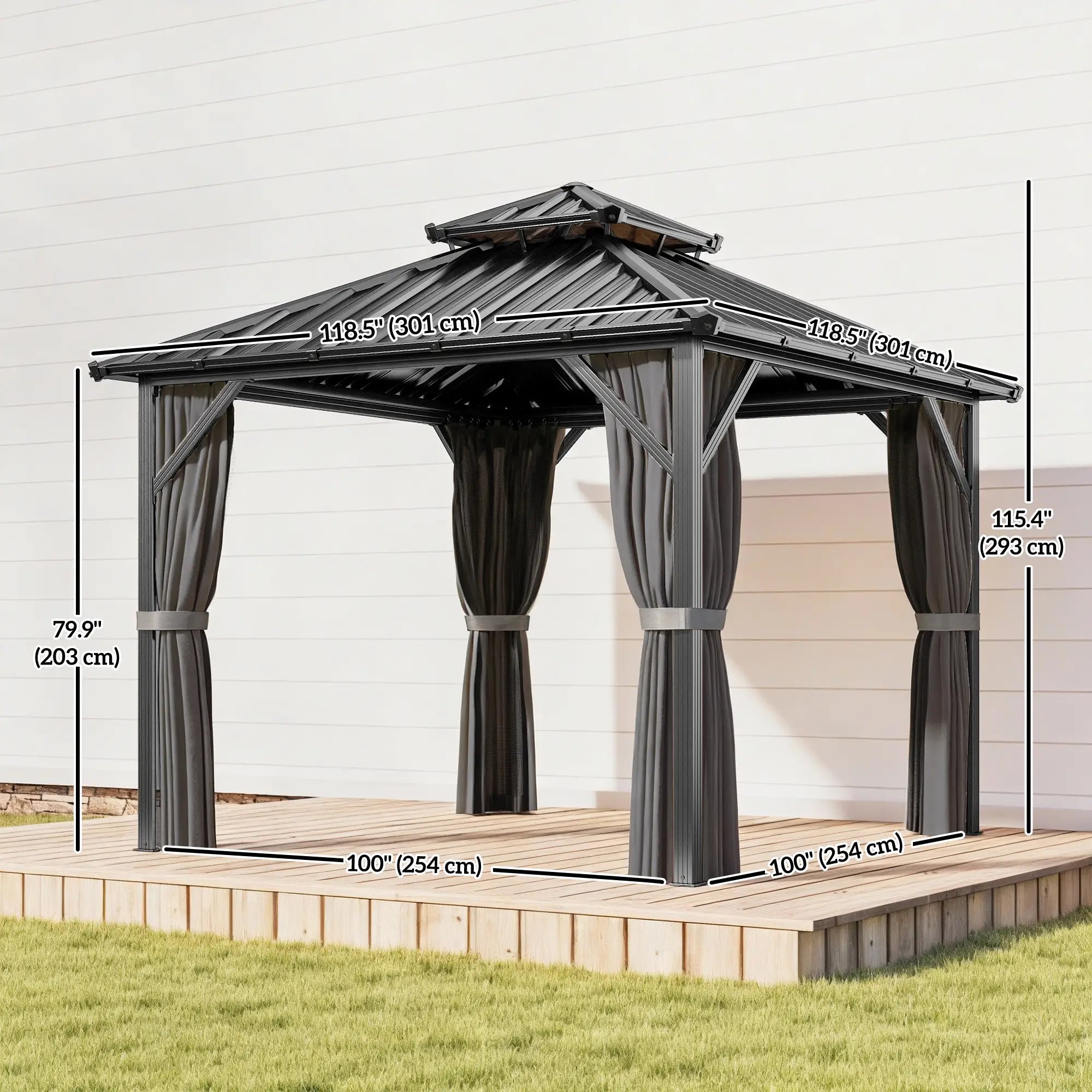 10' x 10' Hardtop Gazebo, Aluminium Frame, Galvanized Steel Roof, Dark Grey Gazebos at Gallery Canada