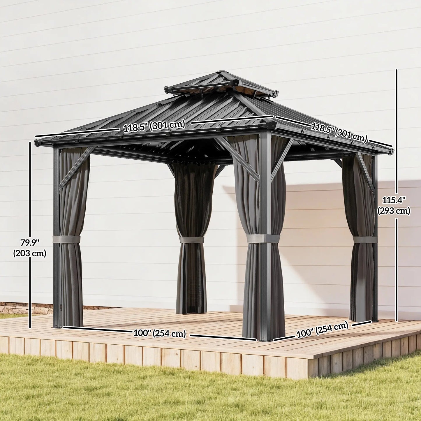 10' x 10' Hardtop Gazebo, Aluminium Frame, Galvanized Steel Roof, Dark Grey Gazebos at Gallery Canada