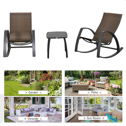3 Pc Patio Wicker Rocking Chair Set, Outdoor PE Rattan, Brown Outdoor Rocking Chairs at Gallery Canada