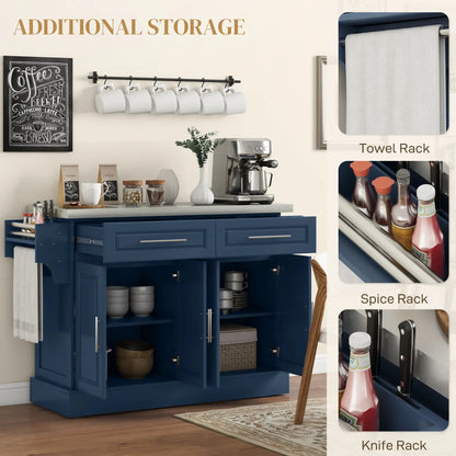 Rolling Kitchen Island with Storage, Stainless Steel Top, Blue Kitchen Islands & Kitchen Carts at Gallery Canada