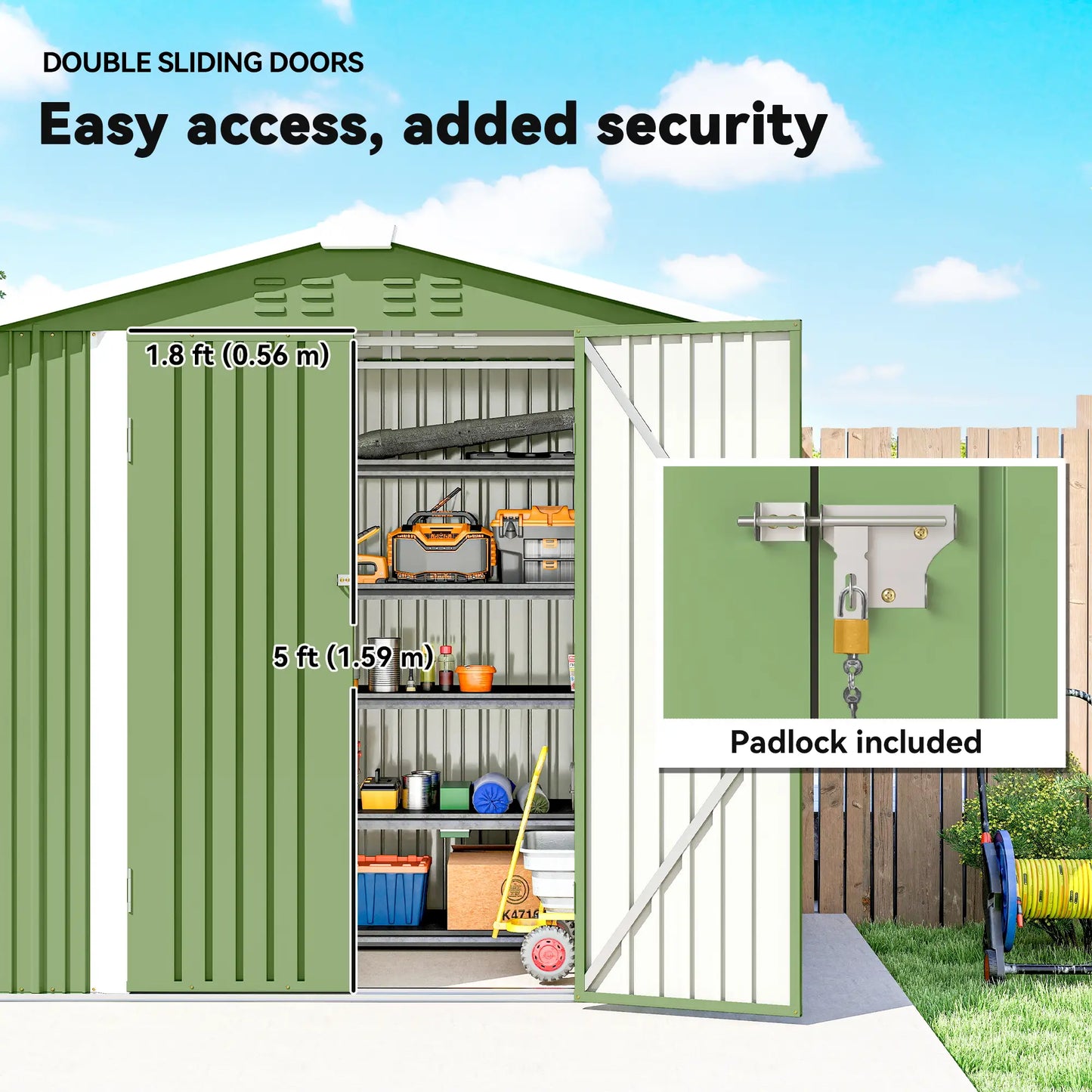 6.5' X 4' Metal Garden Shed, Lockable Double Doors, 4 Vents, Light Green Sheds at Gallery Canada