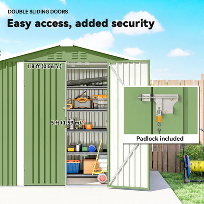 6.5' X 4' Metal Garden Shed, Lockable Double Doors, 4 Vents, Light Green Sheds at Gallery Canada