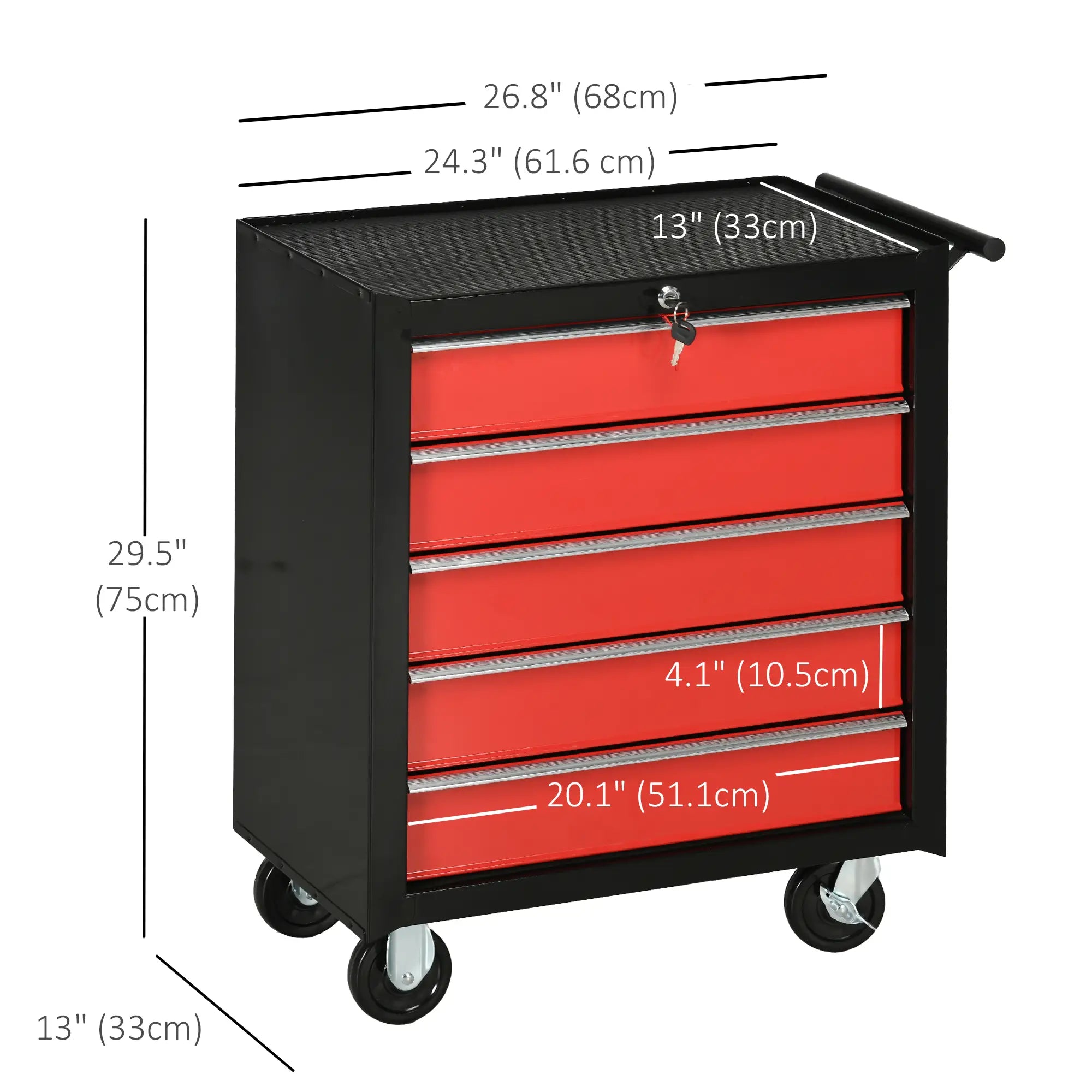 5 Drawer Roller Tool Chest, Lockable Toolbox, Storage Organizer, Black Red Tool Organizers at Gallery Canada