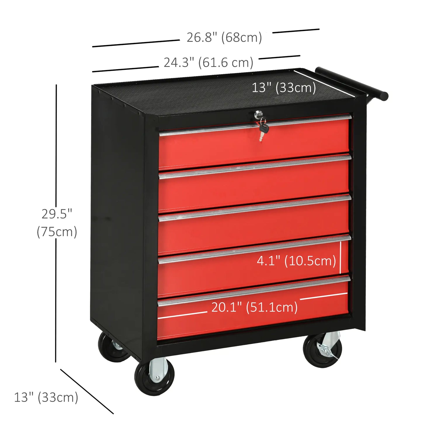 5 Drawer Roller Tool Chest, Lockable Toolbox, Storage Organizer, Black Red Tool Organizers at Gallery Canada