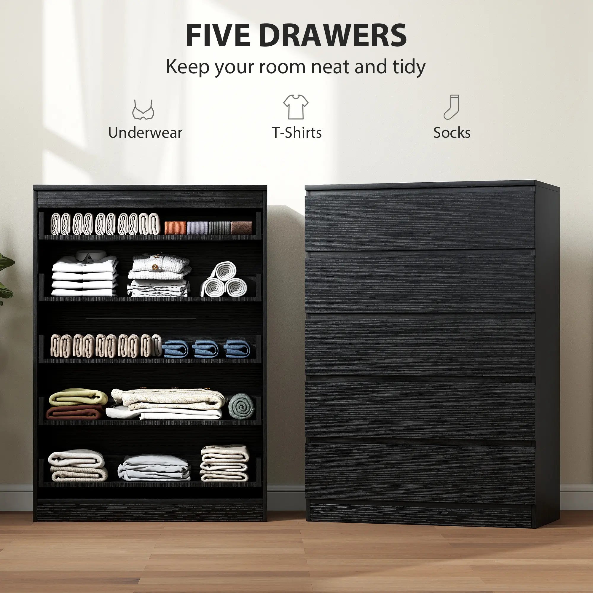 5 Drawer Dresser, Modern Chest for Bedroom, Black Storage Cabinets at Gallery Canada